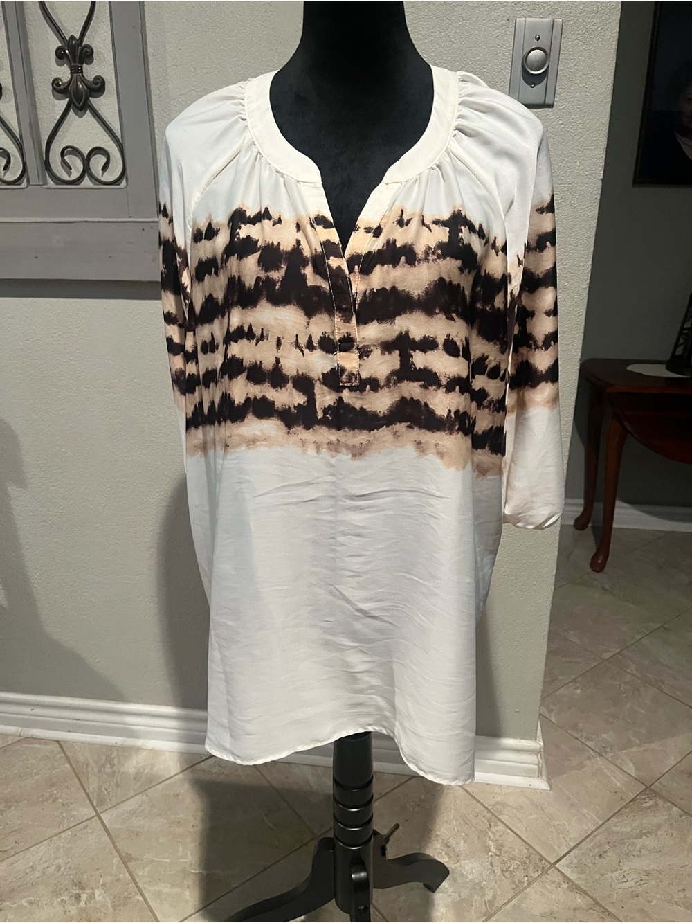 Simply Vera Vera Wang Cream Tunic with Brown and Black Stripe
